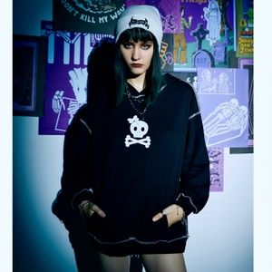 Romwe black topstitch sweatshirt with print